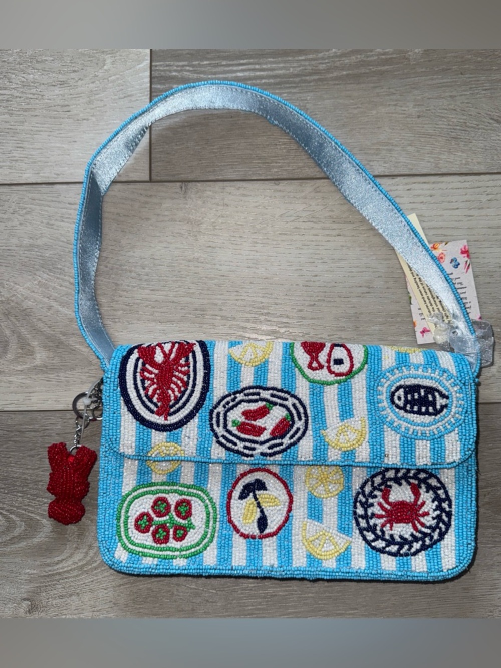 Viral Beaded Blue Seafood Motif Shoulder Bag 🦞🦀